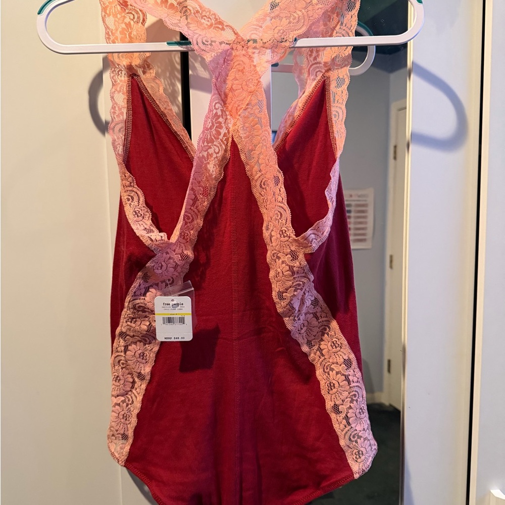 NWT Free People Women's Lace-Trim Camisole Bodysuit Medium - Picture 2 of 4